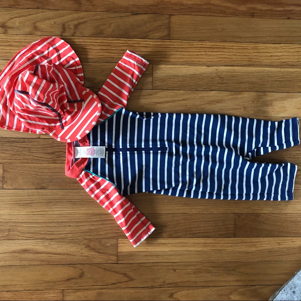 Mini Boden rash guard swimsuit and hat
